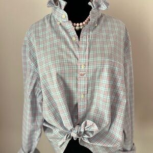 Vineyard Vines Pastel Plaid Ruffled Button-Down Shirt